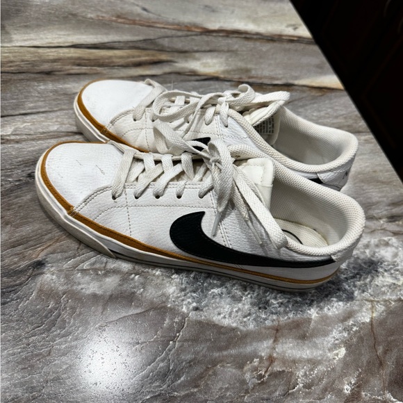 Nike White Sneakers with Black Swoosh and Tan Accents - Picture 1 of 4
